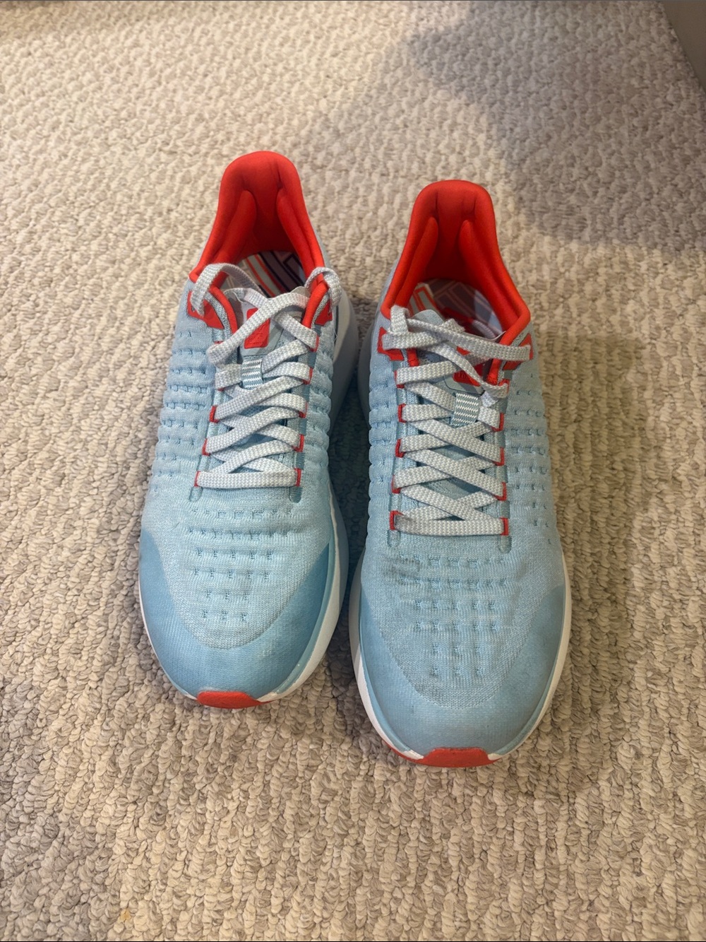 Men's Light Blue Athletic Shoes with Red Accents